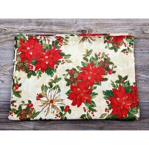 Vtg Town & Country Home Holiday Poinsettia Fabric Tablecloth Rectangle 59"x84"